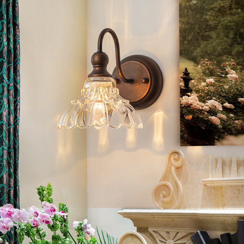 Éclairage pour meuble-lavabo texturé bronze café avec abat-jour en verre transparent, Une lumière, Coffee Bronze