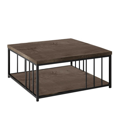 Modern Industrial Coffee Table, Walnut & Black, 35.4 x 35.4 x 15.7 inches | 100% Melamine Coated Particle Board, 1.4 in Top Thickness, Metal Legs | Stylish, Durable Design for Living Room & Office Spaces
