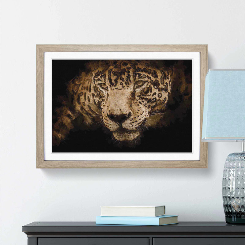 Jaguar Stalking Prey - Wall Art, 36cm H x 48cm W x 2cm D, Oak Single Picture Frame Wood