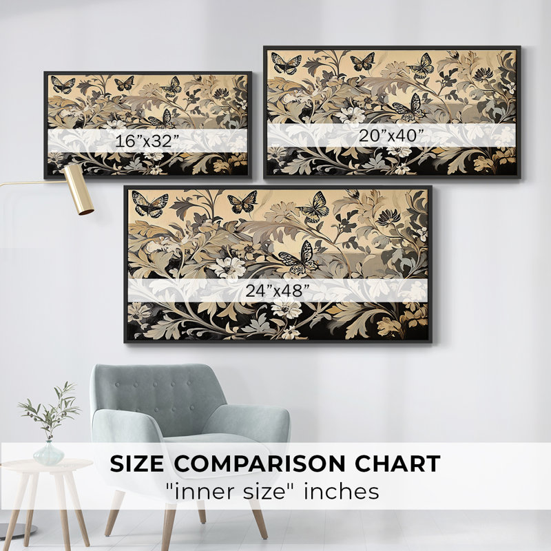Botanical Series-C XXVI - Toile tendue avec châssis encadré - Prêt à être accroché, H 25 po x l 49 po, Noir