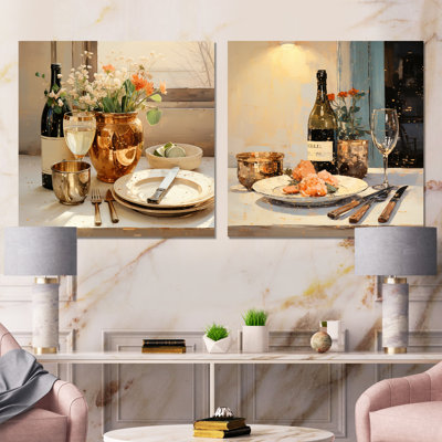 Ensemble de 2 reproductions d'art mural Beige Wine Essence Kitchen