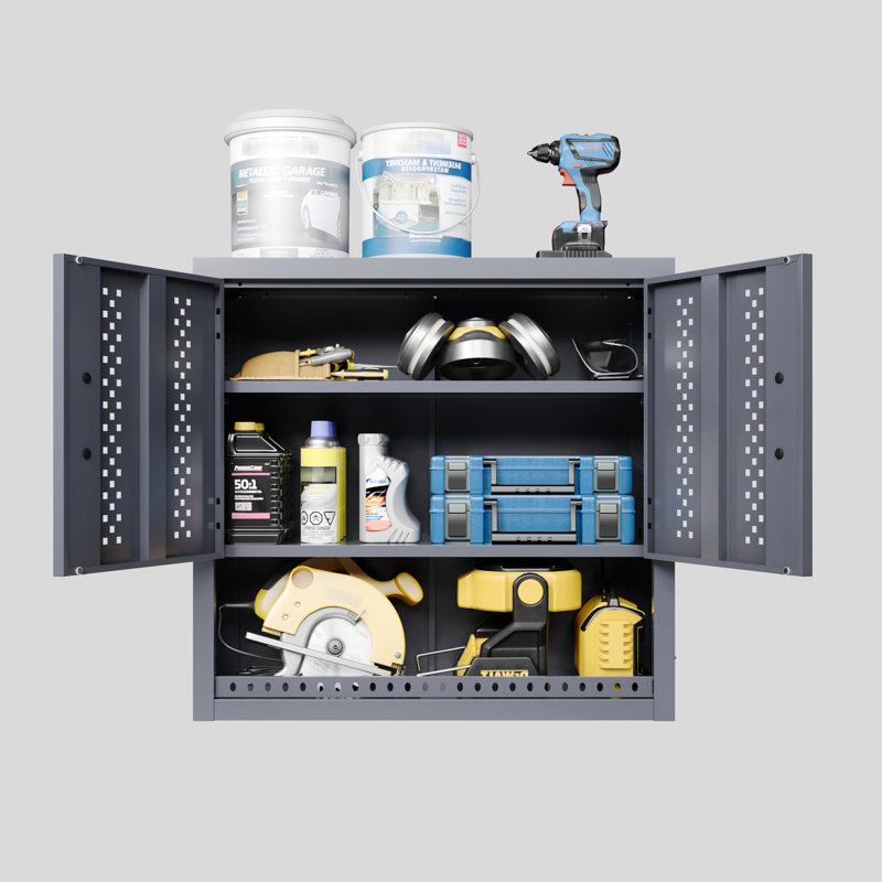 Armoire de garage en métal de 29,96 po de hauteur avec porte, rangement mural pour les sous-sols, les entrepôts, les cuisines, conception flexible, charnière précise en acier rapide, personnalisation des tablettes