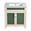 Ensemble de meuble-lavabo 30 po avec lavabo en céramique, meuble de rangement moderne avec cadre en bois massif et tablette réglable en hauteur, beige
