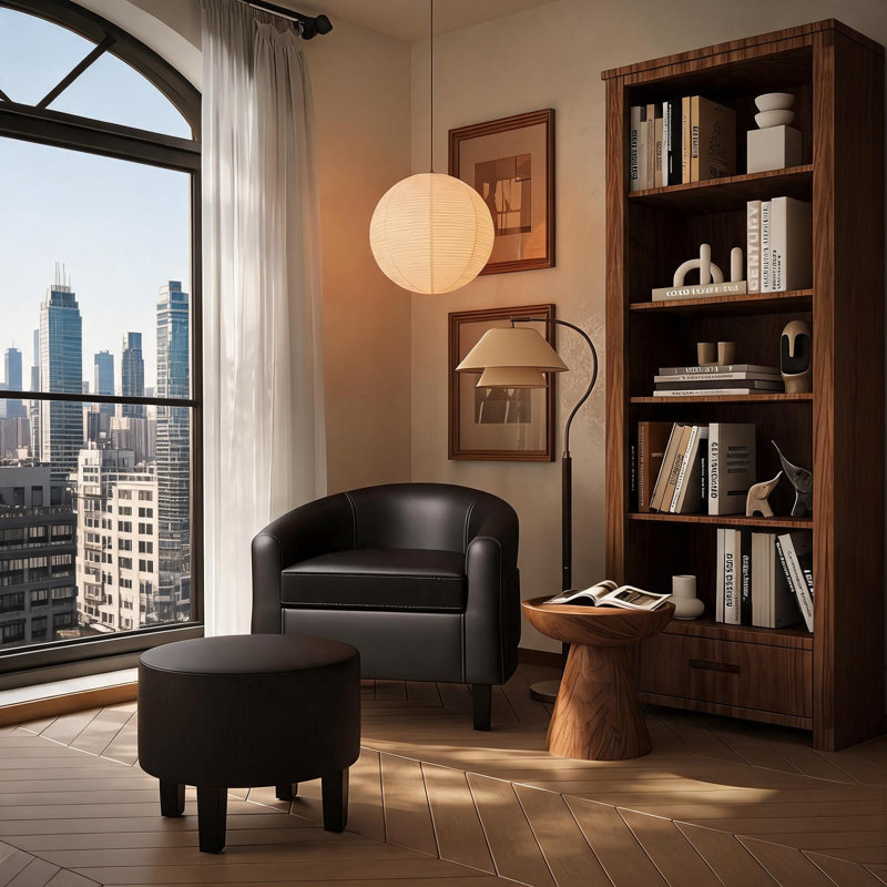 Fauteuil d'appoint avec repose-pieds en similicuir, Noir