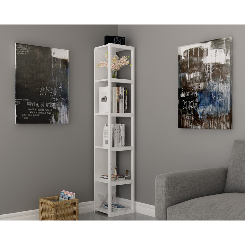 Brissette 180cm H x 33.7cm W Corner Bookcase, White