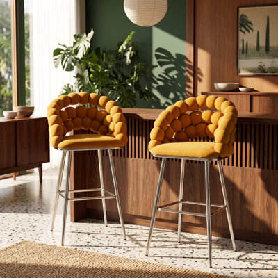 Tabouret de bar à hauteur de comptoir en velours chrome l 22 po x P 14,2 po x H 42,5 po Wonder Haus (ensemble de 2)