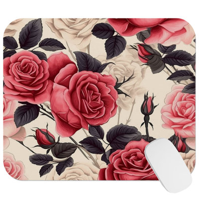 Floral Rose Flowers Pattern VII Gaming Cute Office Laptop Desk Pad Gift Mat Square Rectangle Non-Slip Mousepad