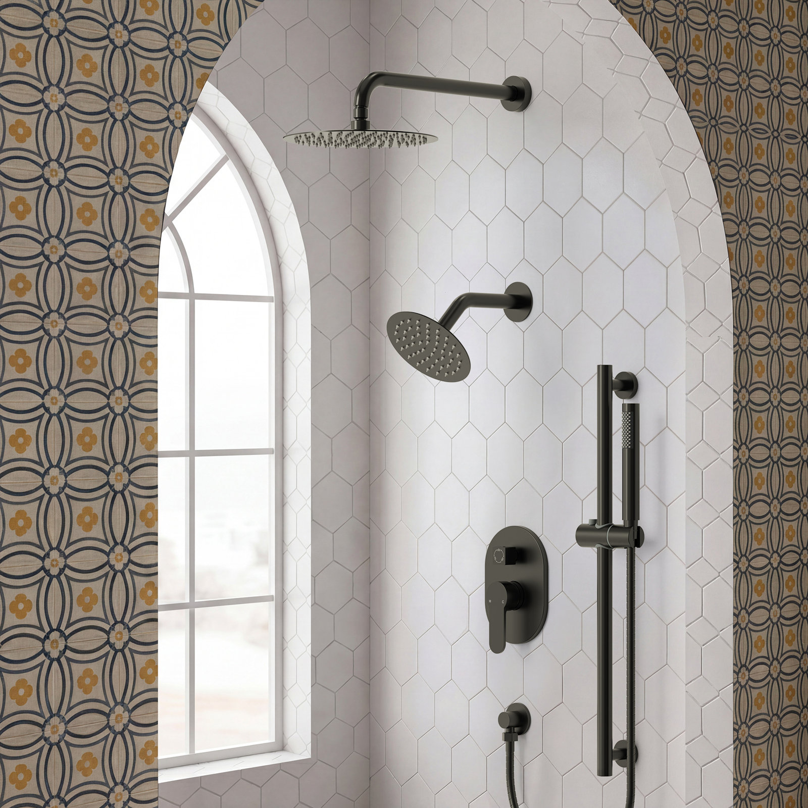 Pressure‑Balanced Shower System, 10" Rainfall Dual  Showerheads with Handheld Shower, Matte Black