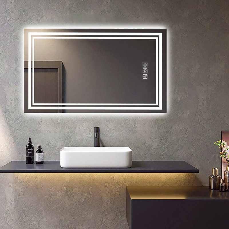 Miroir de salle de bain 5 Hm 40 "X 24", 5 minutes, 3 couleurs réglables, Cri90 +, fonction mémoire, meuble-lavabo mural avant et rétroéclairé, gradation continue