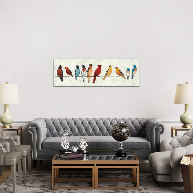 The Usual Suspects - Birds On A Wire by Avery Tillmon - Wrapped Canvas Panoramic Painting, 30.48 cm H x 91.44 cm W, White