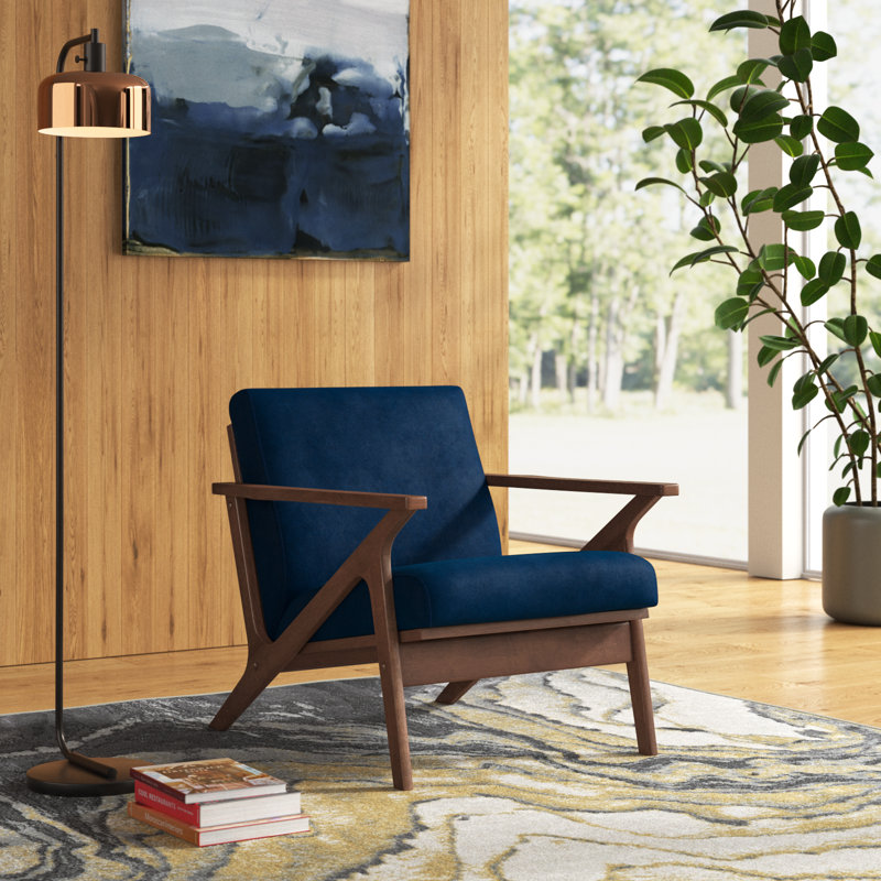 Zola Upholstered Accent Armchair, Walnut, Blue Velvet
