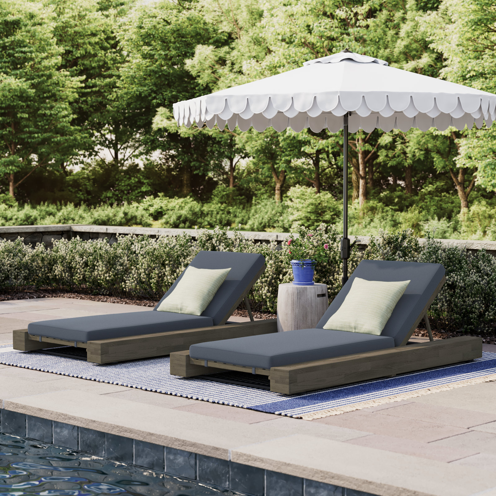 Donnie 39'' Outdoor Acacia Chaise Lounge, Sandblast Gray Frame/Dark Gray Cushion