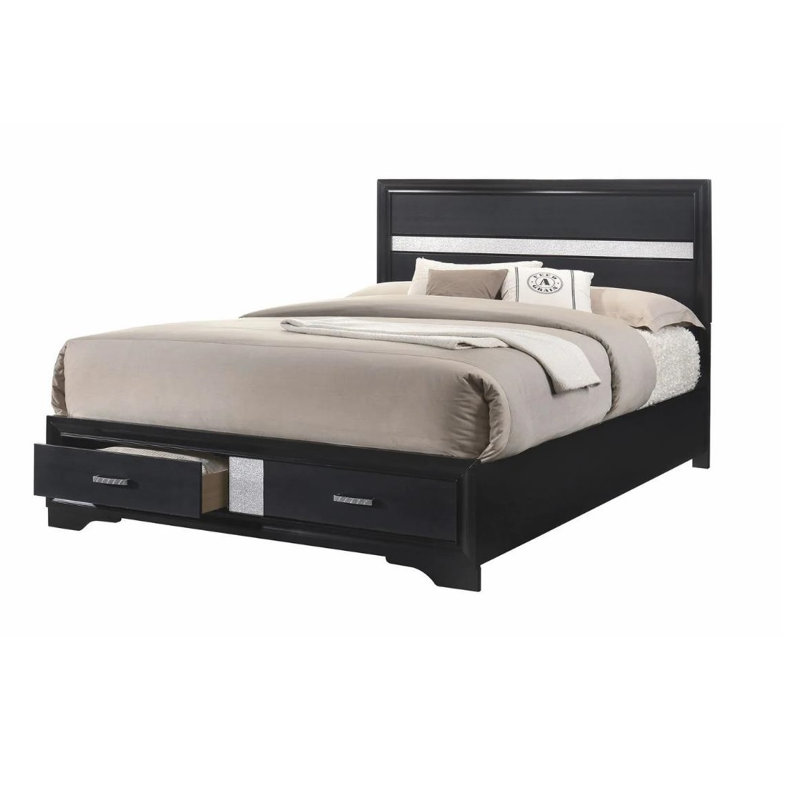 Storage Panel Bed with 2 Drawer, Black, King