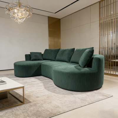 Ensemble de canapé modulaire courbé 2 pièces avec coussins, mobilier de salon ergonomique minimaliste, sièges modernes, sans assemblage, canapé et méridienne, vert foncé