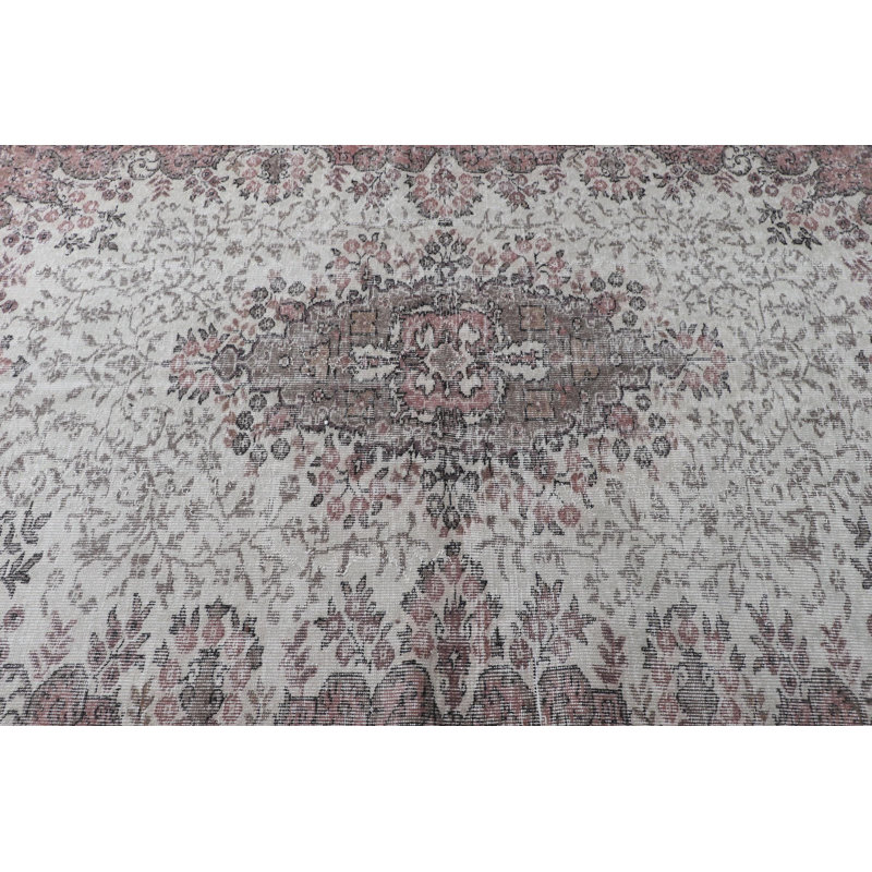 Tapis rétro en laine rose Oushak