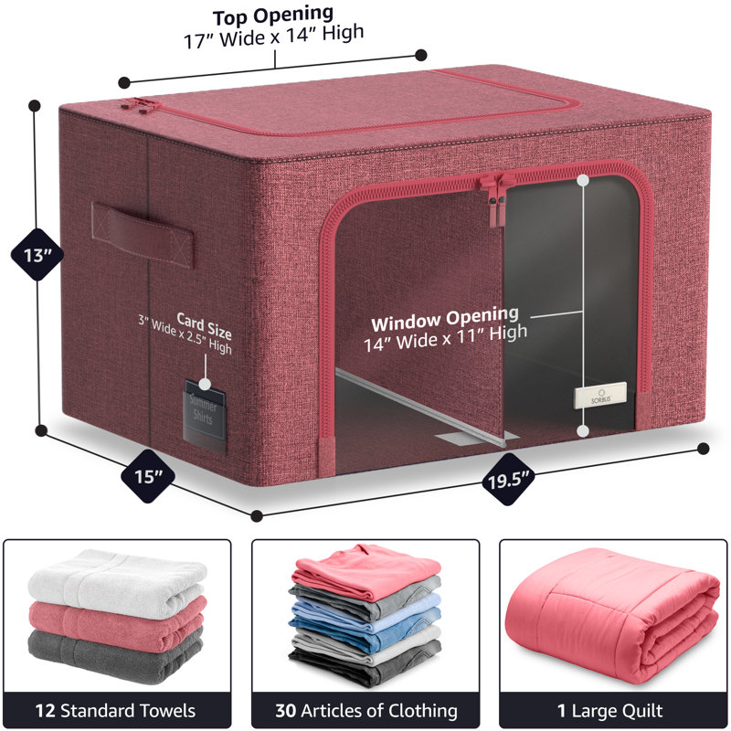 Large Storage Box Two-Compartment Foldable with Window & Handles - Single Piece, Pink