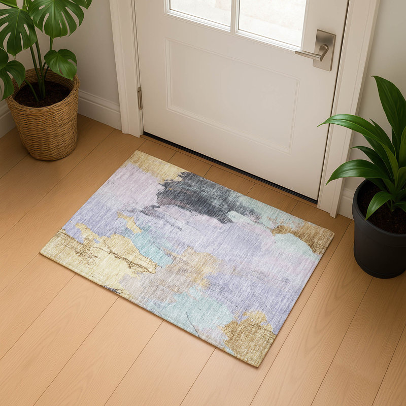 Premium Machine Washable Mouton Abstract Rug, Rectangle 1'8" x 2'6"