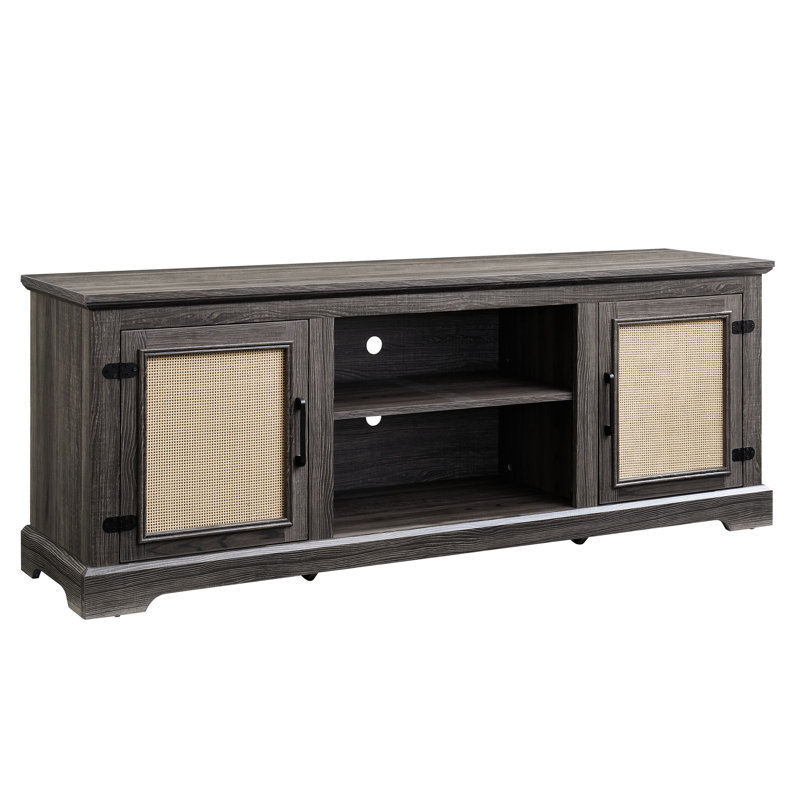 Meuble télé 70 po avec portes et 2 tablettes, gris, l 65 po x P 15,13 po, H 23,29 po