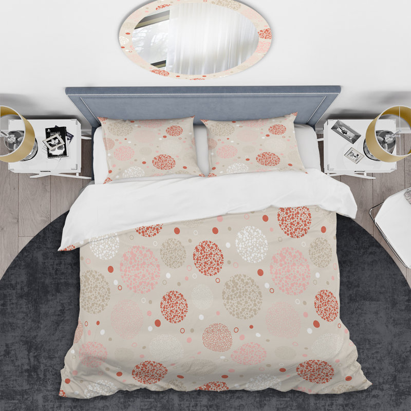 Peach Circle Dots - Abstract Duvet Cover Set - Microfiber Polyester