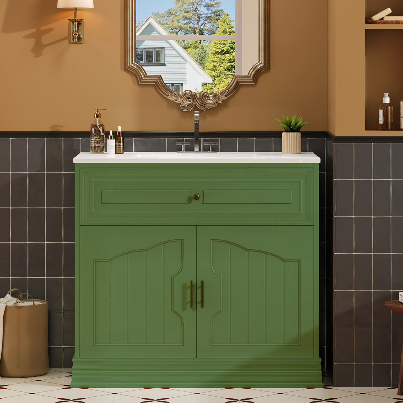 Meuble-lavabo 36 po avec lavabo en céramique, Vert