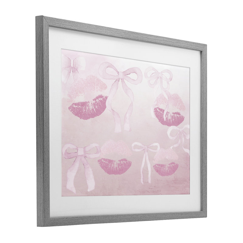 Dreamy Bows & Lips, reproduction encadrée sous verre, conception de Kim Allen, Cadre de ferme gris, H 13 po x l 16 po