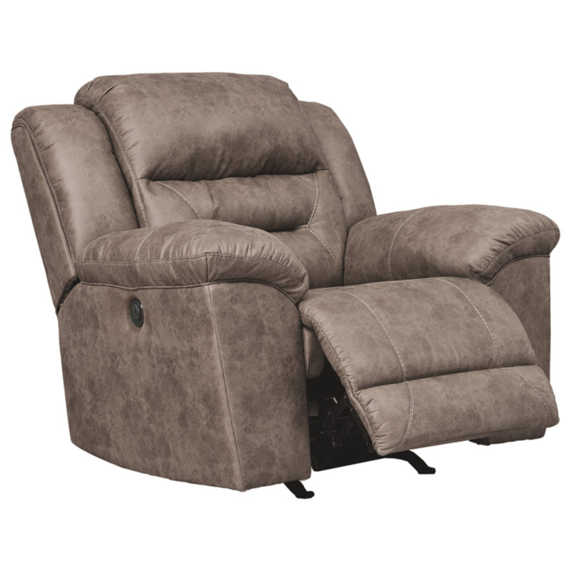 Reavis Faux Leather Recliner, Power, Brown Faux Leather