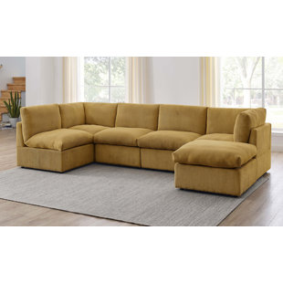 Vanguard Embrace Modern Cream Performance Upholstered Wood Tray Arm  Sectional Sofa