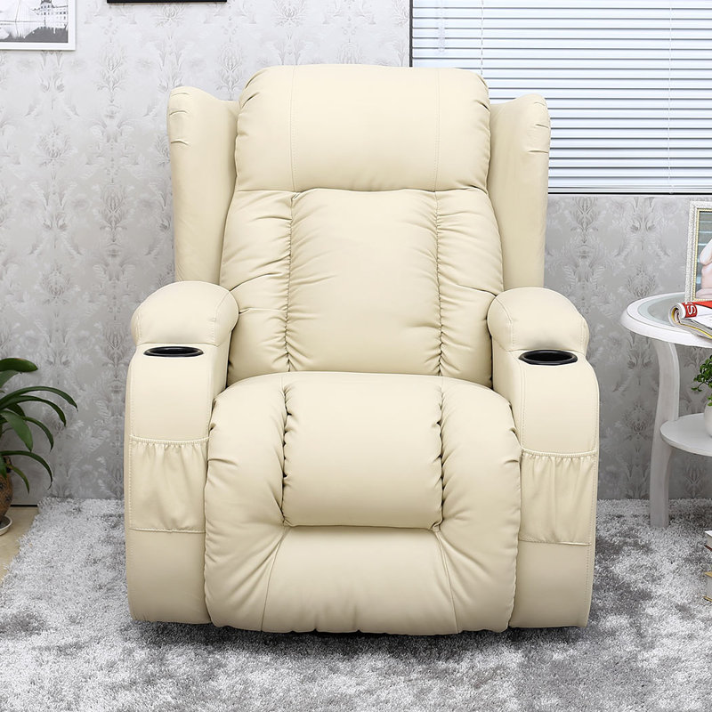Deneishia Manual Swivel Rocking Recliner with Heat and Massage, Cream