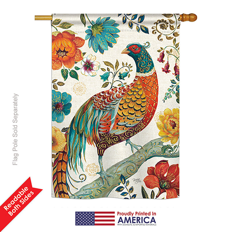 Drapeau de jardin en polyester 40 po x 28 po Suzani Peacock Garden Friends Birds Impressions