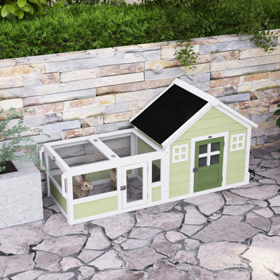 Asphalt Roofed 64 Inch Outdoor Small Animal House, Wooden Cage With Wheels & Handle, Multicolor , Roof, Handle