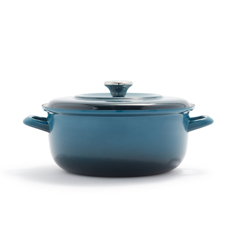 Azure Blue Enameled Cast Iron Round Casserole Braiser with Lid