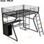 Lit mezzanine double en métal avec poste de travail intégré, garde-robe ouverte et conduit pour une chambre à coucher silencieuse