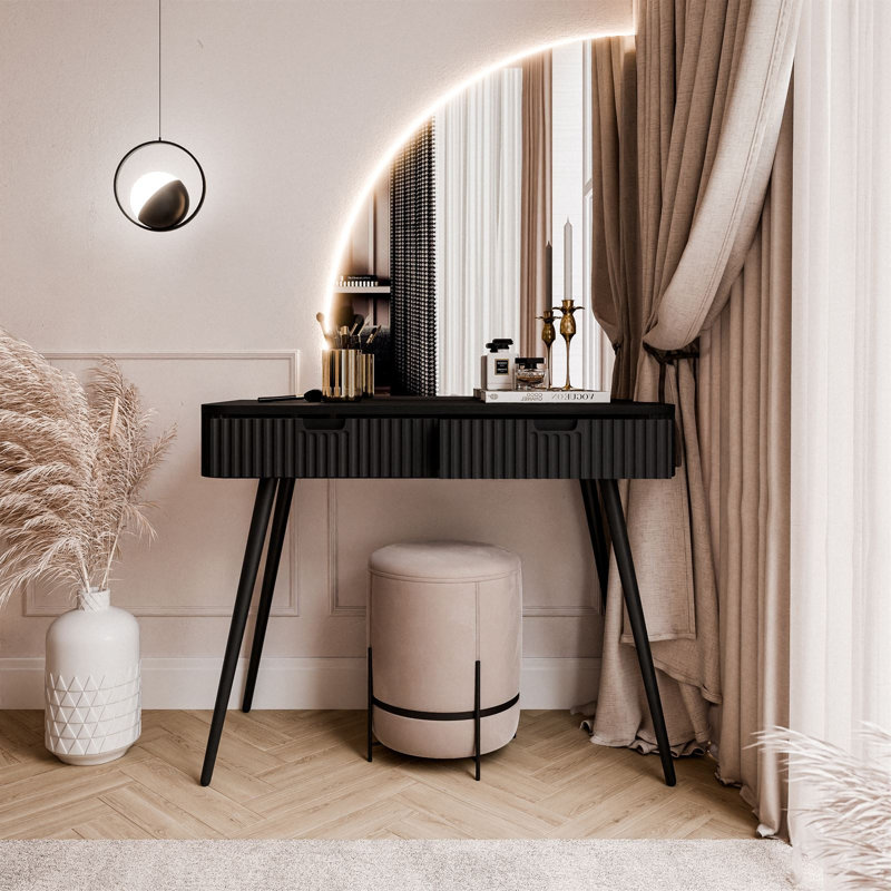 -QS dressing table with LED mirror, Black
