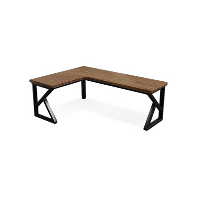 Bureau brun en bois massif en forme de L