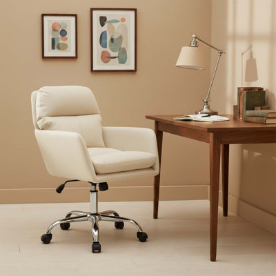 Modern Upholstered Office Chair with Adjustable Height, PU Leather Swivel Desk Chair for Home Office, Bedroom or Vanity