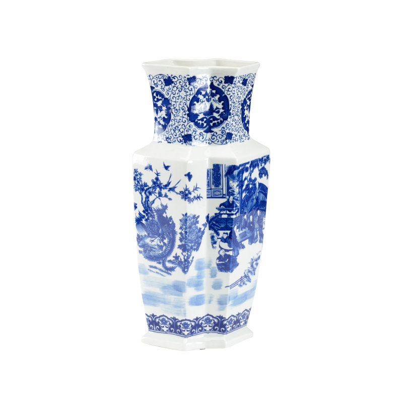 Vase de table en porcelaine émaillée 17 "bleu / blanc Yuan