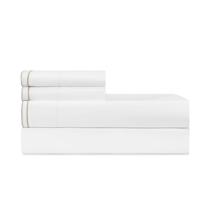 Hugo Percale Sheet Set, White/Cappuccino/Sterling, Twin Sheet Set