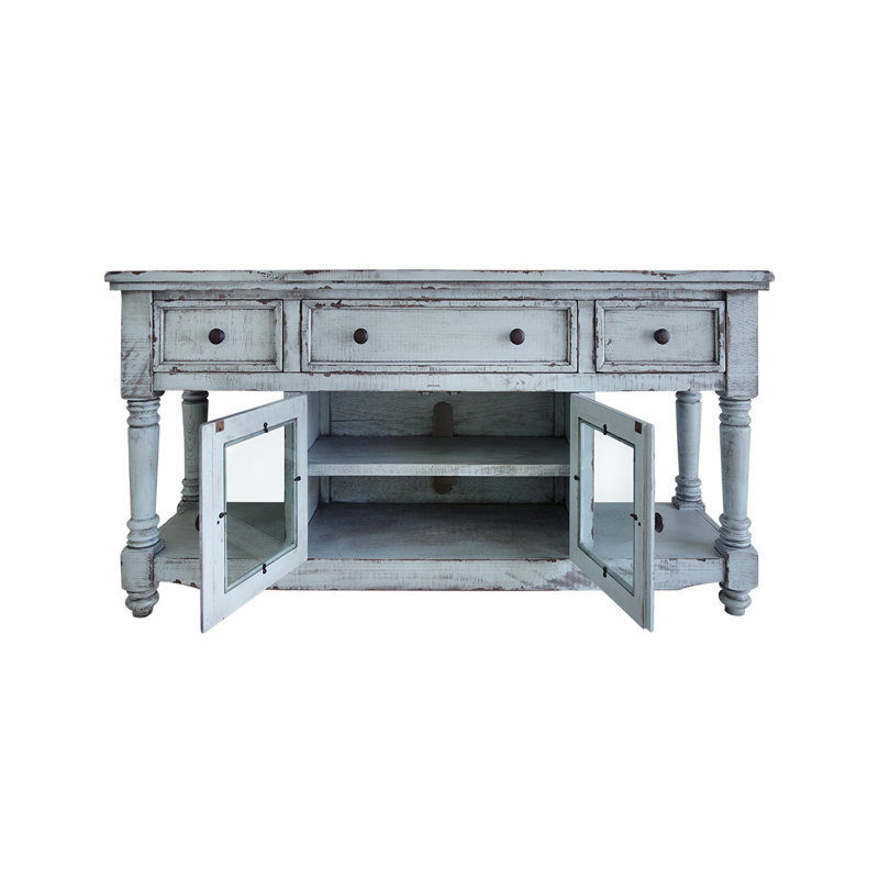 Griselde Solid Wood TV Stand, Sky Blue
