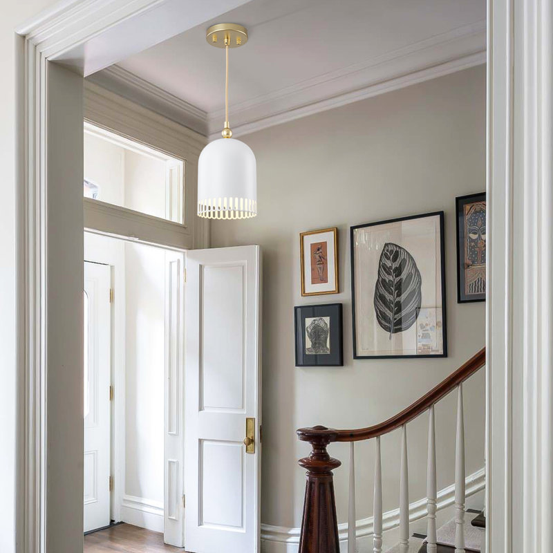 Luminaire suspendu en forme de dôme à 1 lumière en métal, réglable de 12 à 90 po, finition dorée / blanche, intensité variable E26