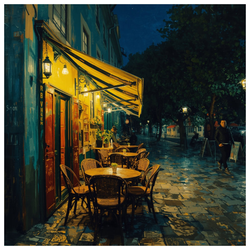 Outdoor Cafe At Night Comforter, King