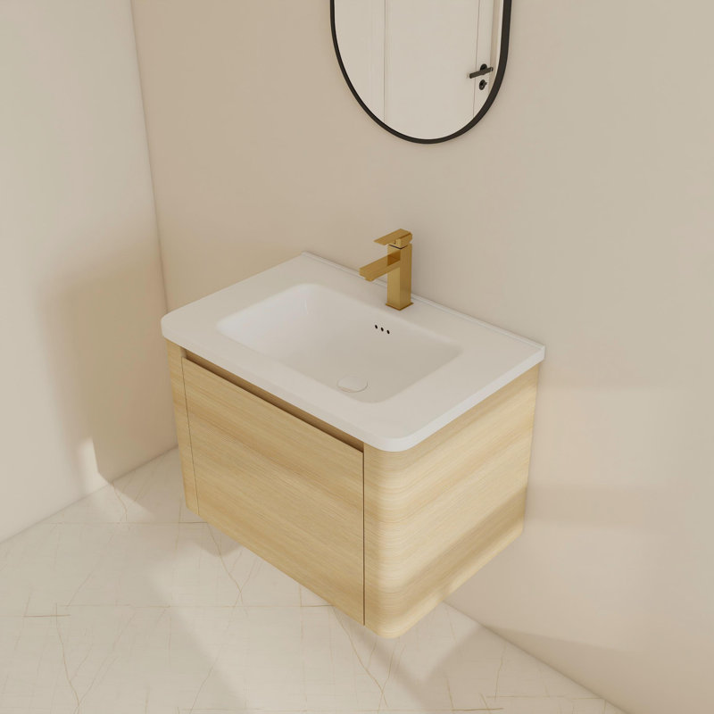 28" Wall-Mounted Single Bathroom Vanity Set With Ceramic Sink, 28", Beige