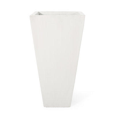 13" Small Cast Stone Planter, White - For Outdoor Use Planter Spaces Tapered Design Style