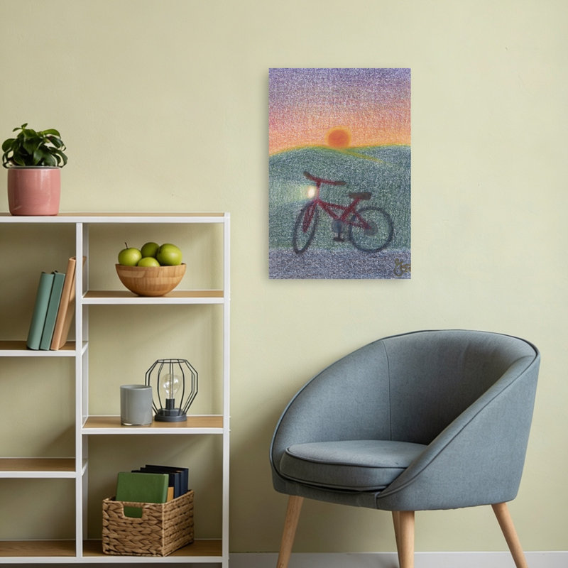 "Vélo au coucher du soleil", 24" H x 16" W