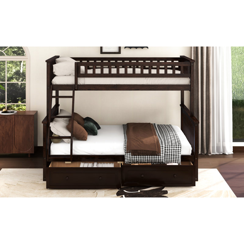 Lit superposé simple au-dessus de double, tiroirs pour un rangement efficace, pin et construction, facile à installer avec tiroirs, unité, environnement de sommeil confortable et solide