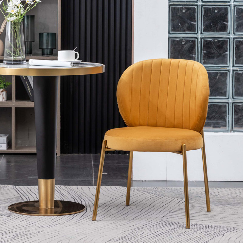 Chaise de salle à manger en velours, Jaune