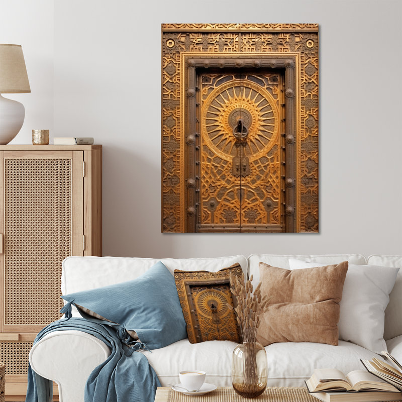 Rustic Door Metal Wall Art, Vintage Farmhouse Door Decor - Old Carved Wooden Door X, 32" H x 24" W