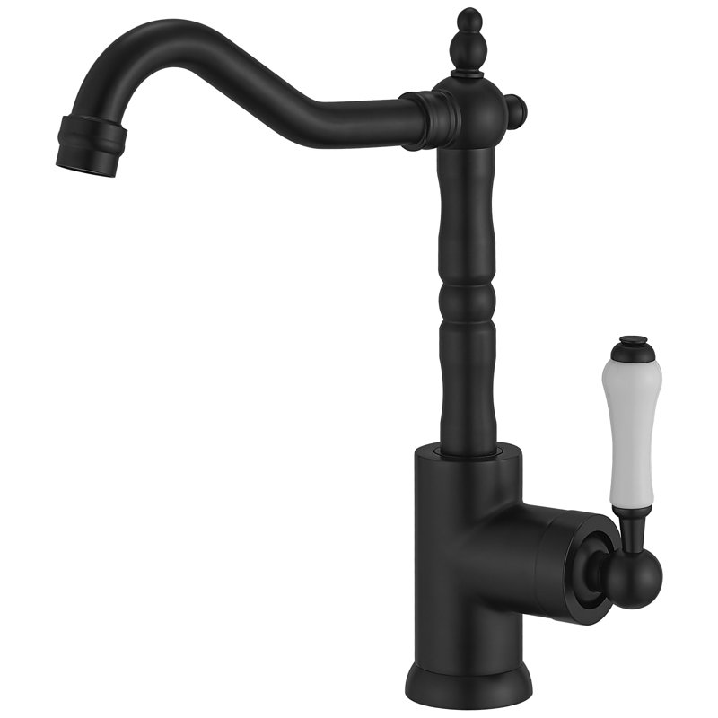 Robinet de lavabo vasque de cuisine à poignée simple à un trou 360 °, Noir mat