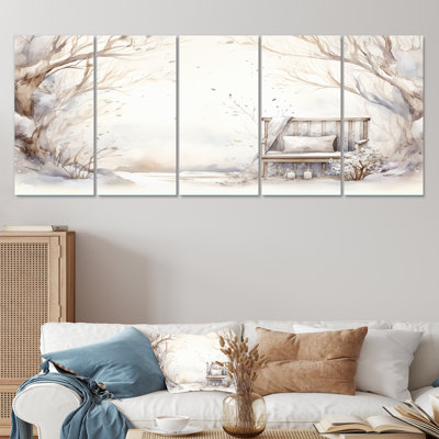 Cozy Winter Cottage Retreat IV - Farm, art mural 5 pièces pour le salon