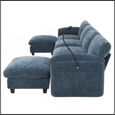 140" Modular Sectional Sofa, U-Shape With 31.5" Extra-Wide Seat Cushion, USB And Type-C Charger, Phone Holder And 2 Side Storage Pockets, Free Movement Ottoman, Striped Chenille