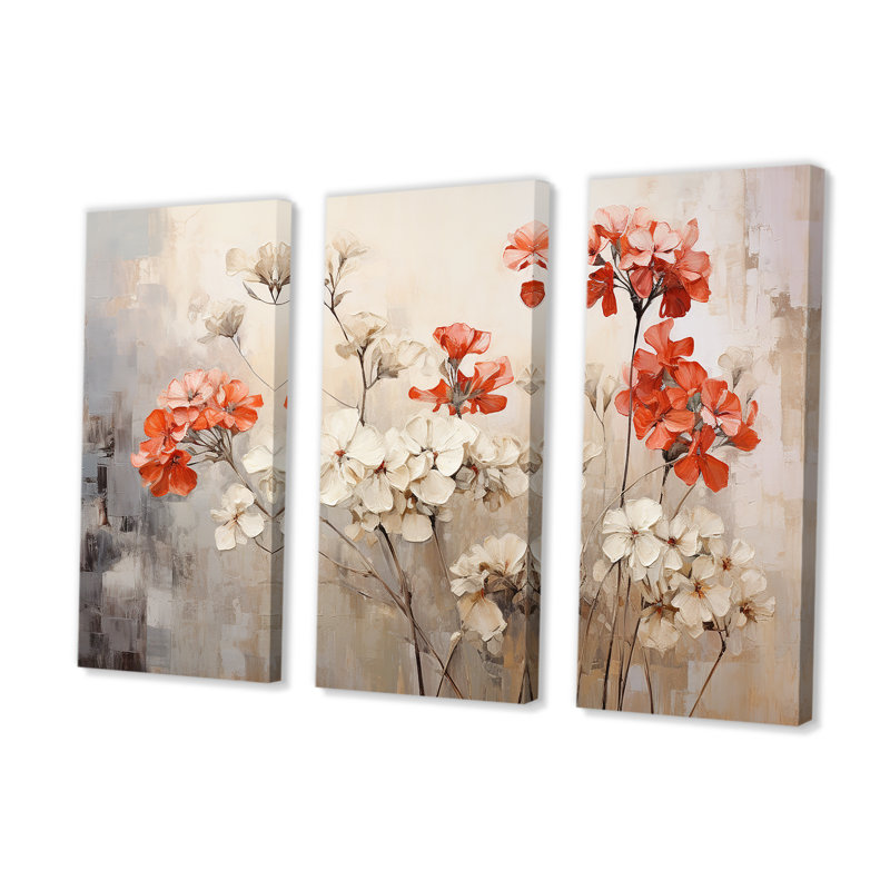 Ensemble de salon minimaliste rouge et beige Geraniums I - Geraniums, H 32 po x l 48 po x P 1 po